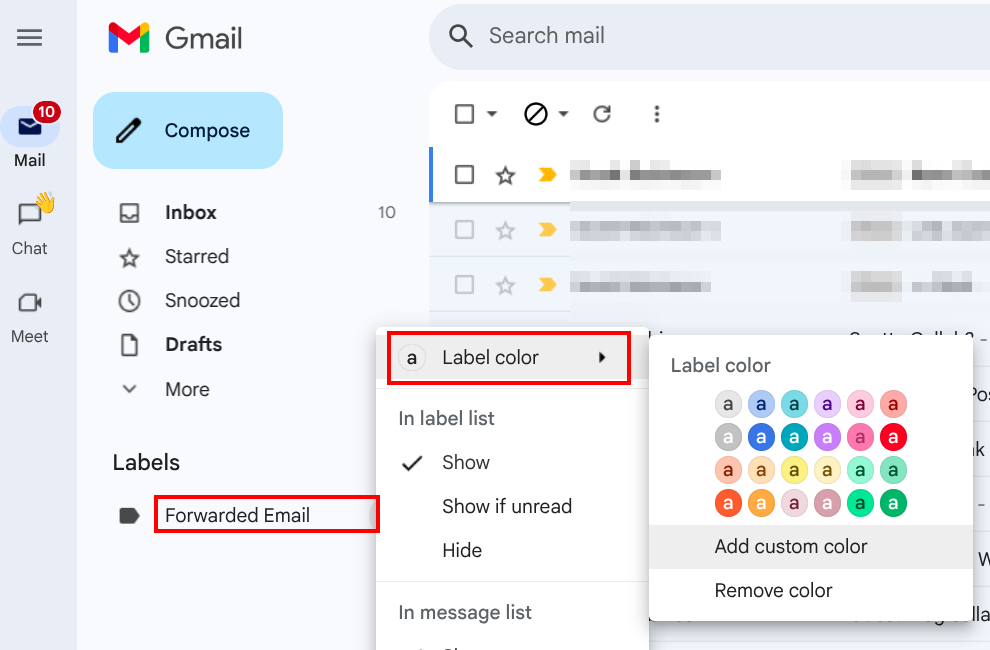 Gmail label color