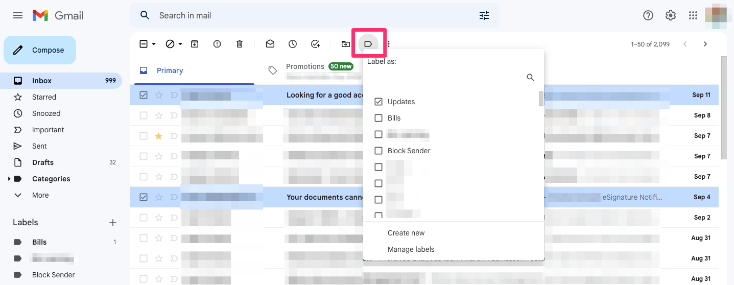 Gmail add email label