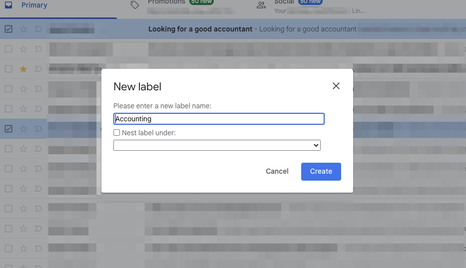 Gmail confirm create label