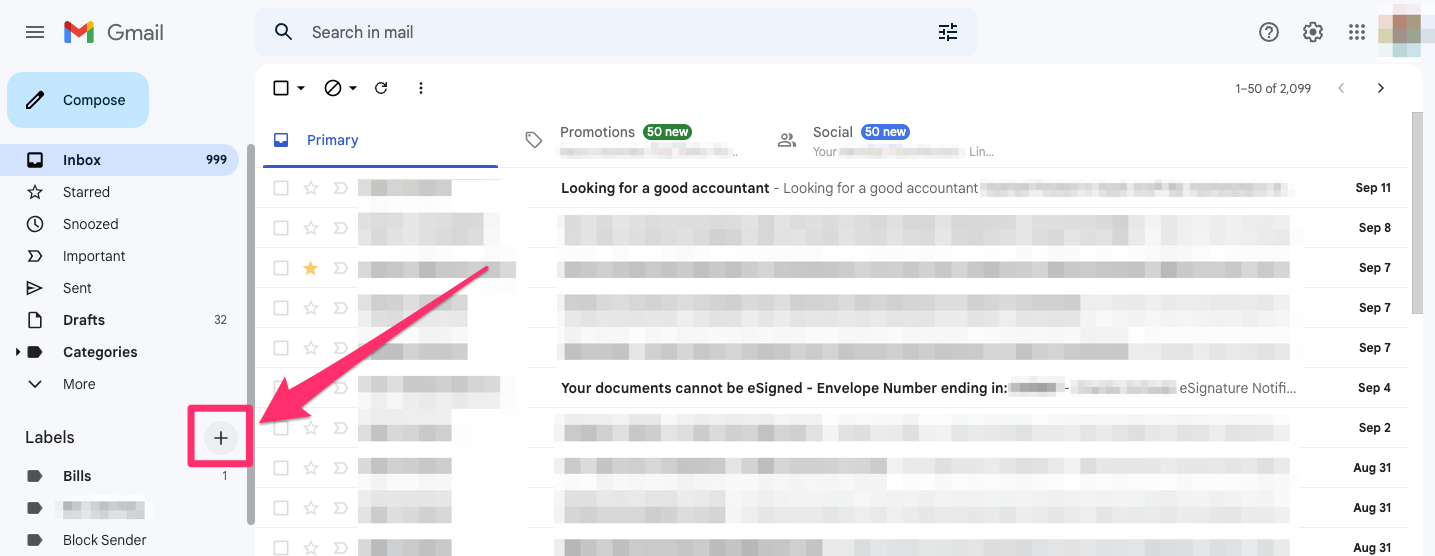 Gmail create new label icon