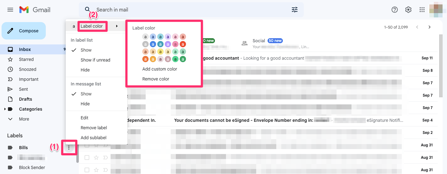 Gmail set label color